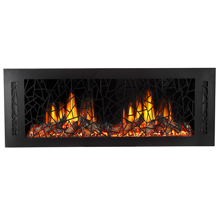 64 inch Amazing decorative flame 110v 220v burning sound black caved panel wall inserted electric fireplace